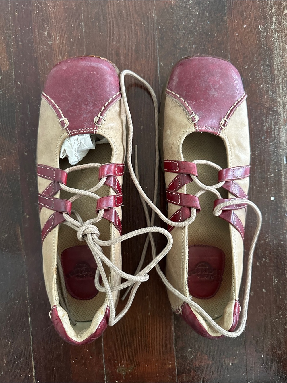 Dr. Martens Two-Tone Burgundy and Tan Lace-Up Flats